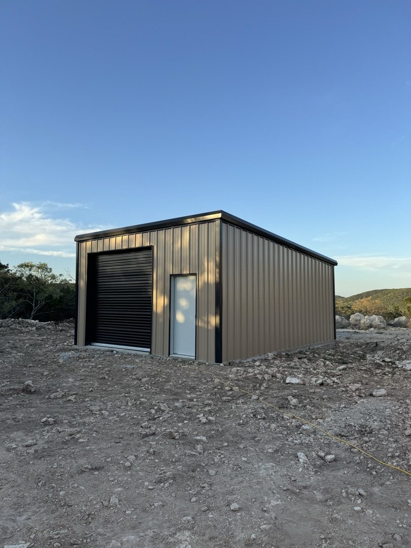 Metal shop with roll-up door